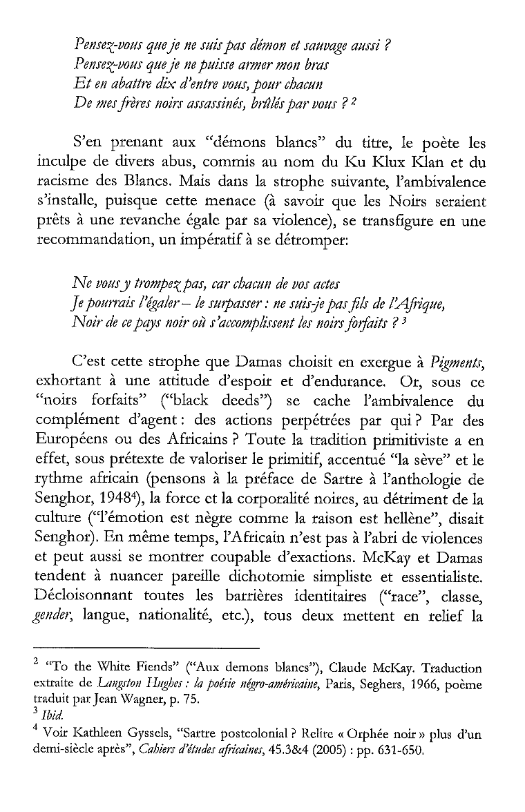 "To the White Fiends": Damas et McKay
et la triple délocalisation (racial, gender, classe)
de deux "vicieux modernistes"